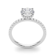 Signature Single Row Rd Center Round Diamond Engagement Ring in 10K/14K gold and platinum with certified lab-grown or natural diamonds