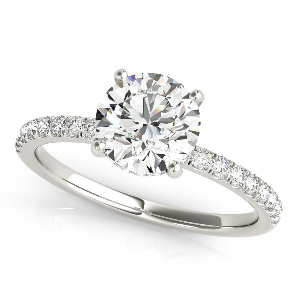 Signature Single Row Rd Center Round Diamond Engagement Ring in 10K/14K gold and platinum with certified lab-grown or natural diamonds