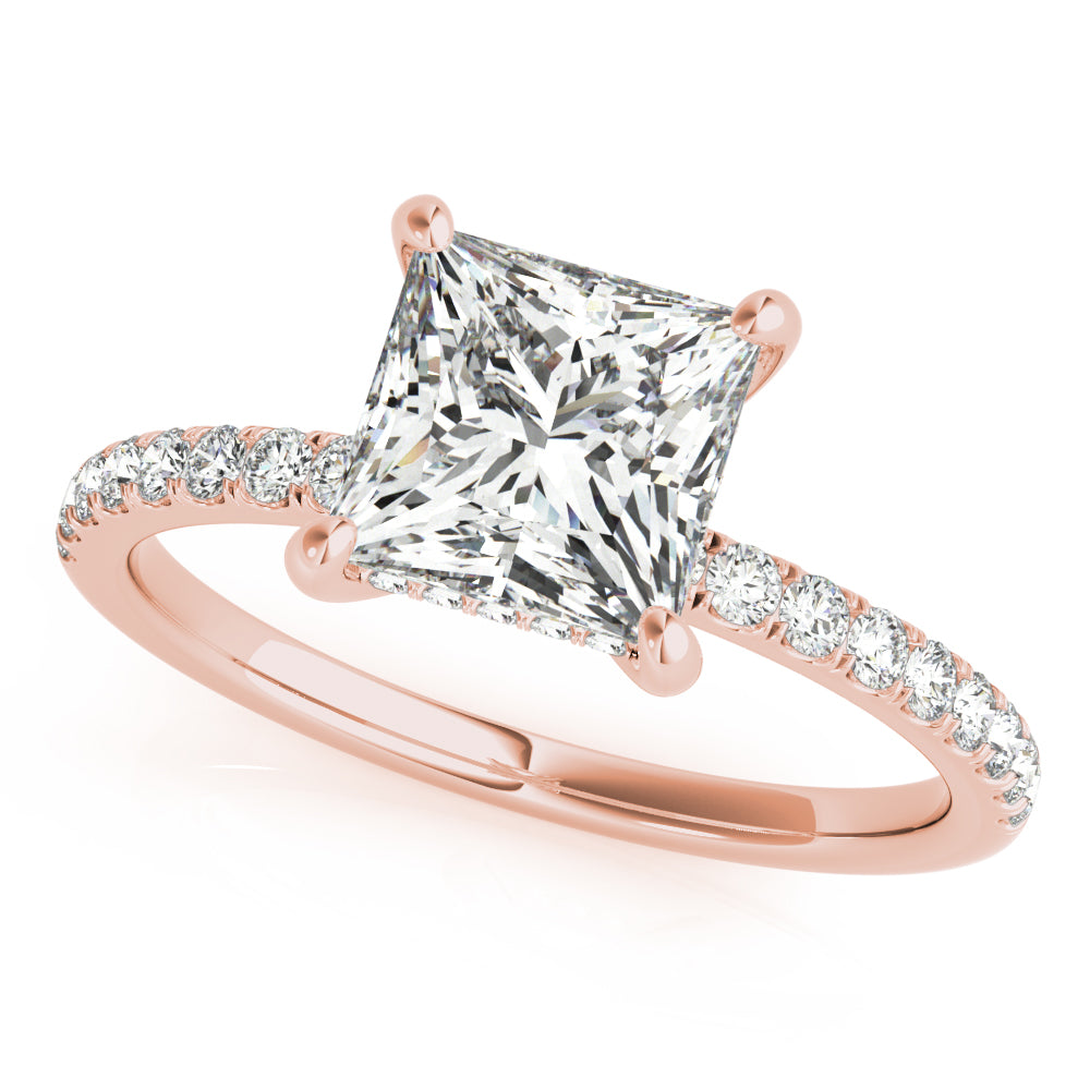 Opulent Single Row Cut Center Princess Diamond Engagement Ring in 10K/14K gold and platinum with certified lab-grown or natural diamonds