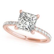 Opulent Single Row Cut Center Princess Diamond Engagement Ring in 10K/14K gold and platinum with certified lab-grown or natural diamonds
