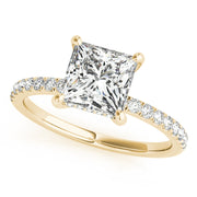 Opulent Single Row Cut Center Princess Diamond Engagement Ring in 10K/14K gold and platinum with certified lab-grown or natural diamonds