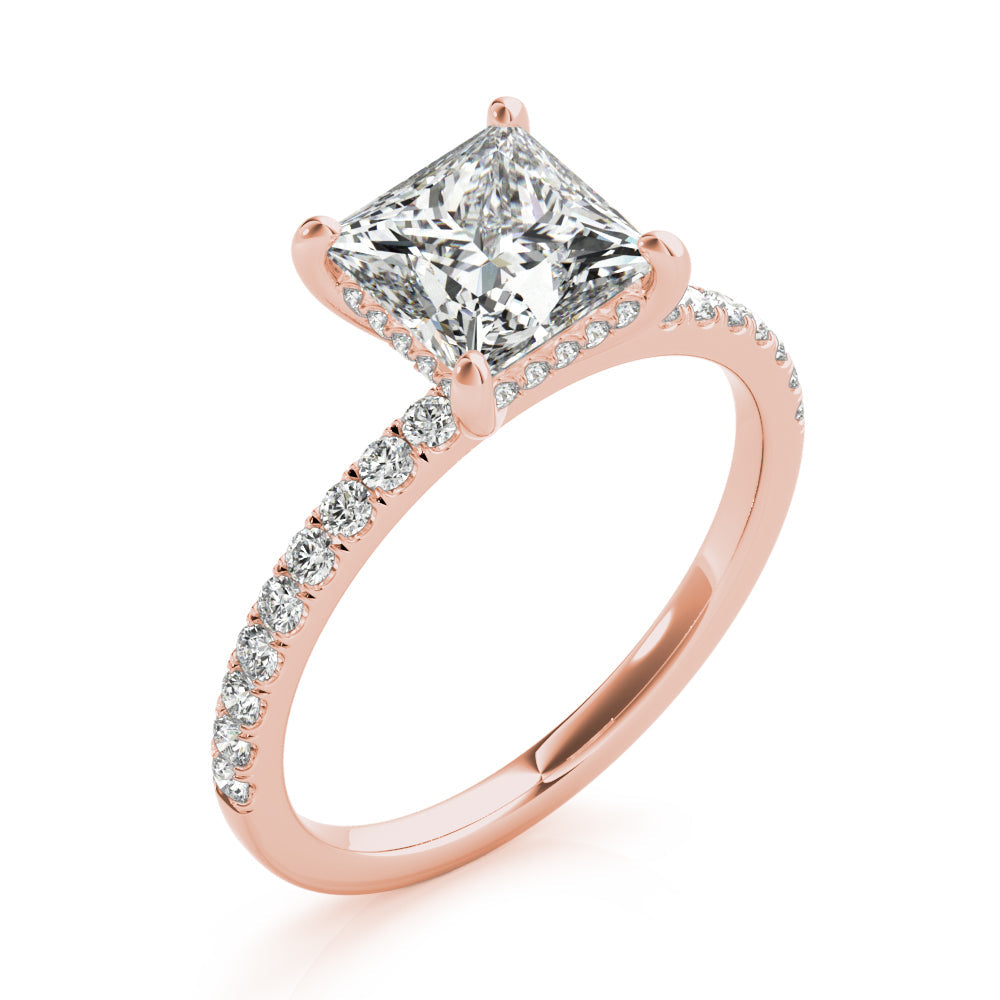 Opulent Single Row Cut Center Princess Diamond Engagement Ring in 10K/14K gold and platinum with certified lab-grown or natural diamonds