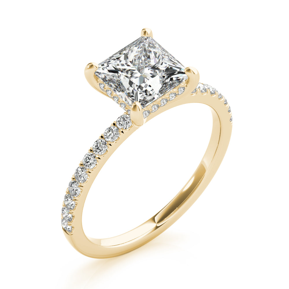 Opulent Single Row Cut Center Princess Diamond Engagement Ring in 10K/14K gold and platinum with certified lab-grown or natural diamonds