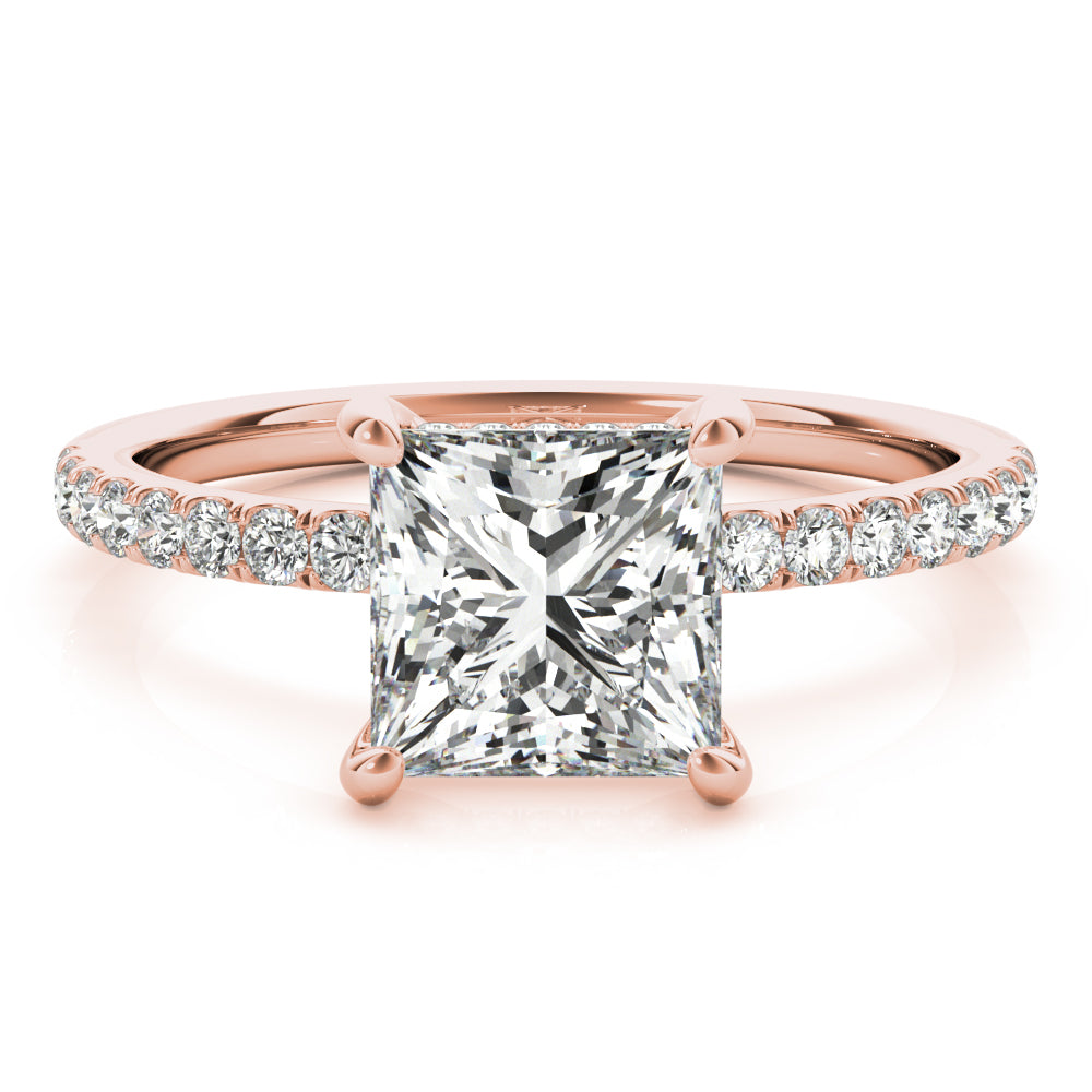 Opulent Single Row Cut Center Princess Diamond Engagement Ring in 10K/14K gold and platinum with certified lab-grown or natural diamonds