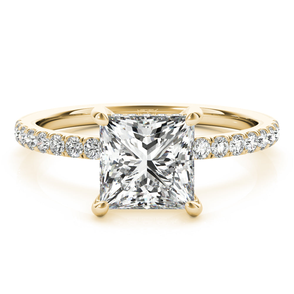Opulent Single Row Cut Center Princess Diamond Engagement Ring in 10K/14K gold and platinum with certified lab-grown or natural diamonds