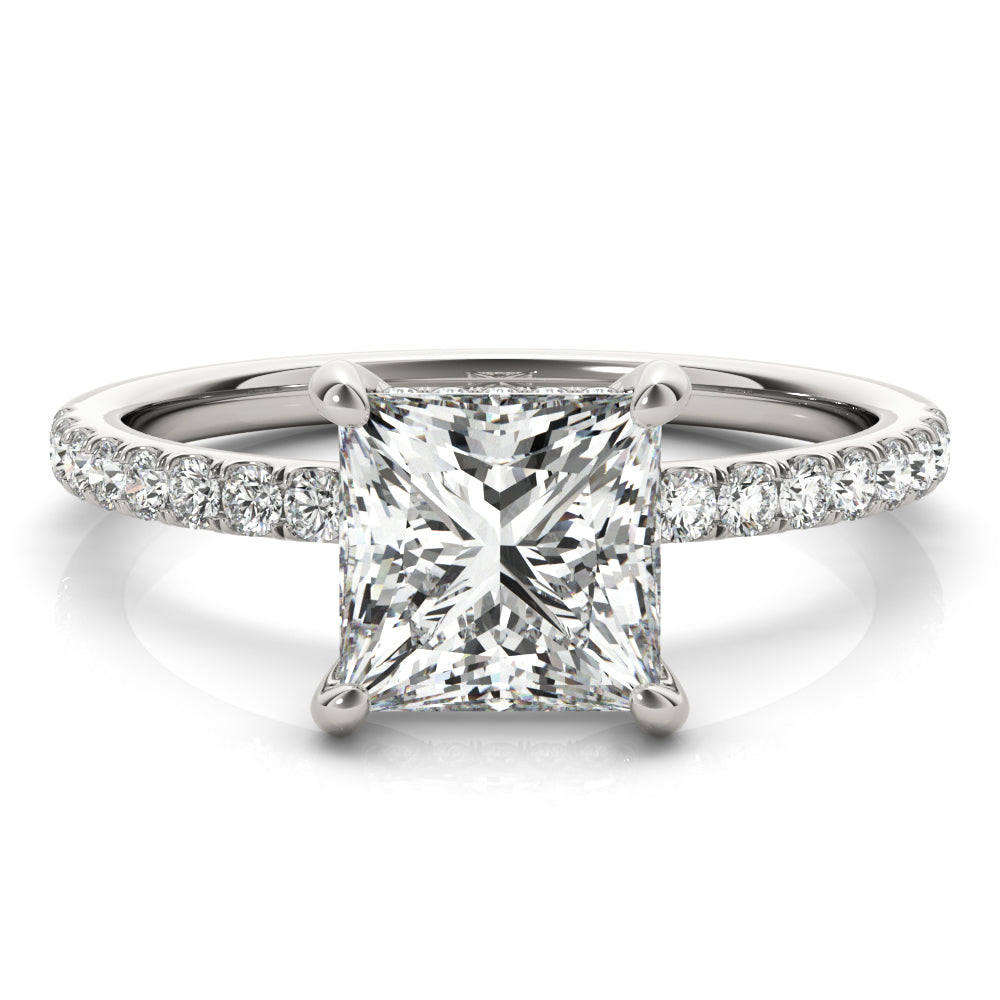 Opulent Single Row Cut Center Princess Diamond Engagement Ring in 10K/14K gold and platinum with certified lab-grown or natural diamonds