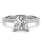 Opulent Single Row Cut Center Princess Diamond Engagement Ring in 10K/14K gold and platinum with certified lab-grown or natural diamonds