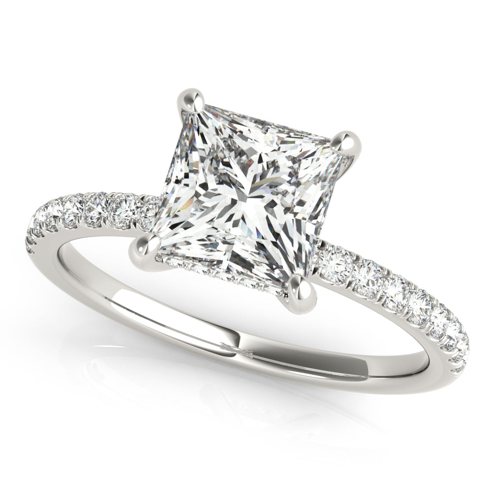 Opulent Single Row Cut Center Princess Diamond Engagement Ring in 10K/14K gold and platinum with certified lab-grown or natural diamonds