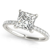 Opulent Single Row Cut Center Princess Diamond Engagement Ring in 10K/14K gold and platinum with certified lab-grown or natural diamonds
