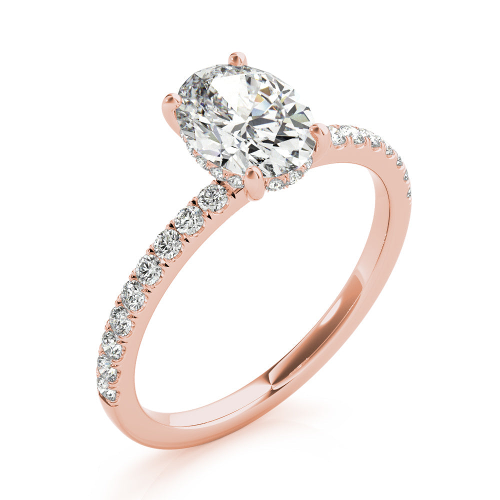Graceful Single Row Center Oval Diamond Engagement Ring in 10K/14K gold and platinum with certified lab-grown or natural diamonds