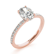 Graceful Single Row Center Oval Diamond Engagement Ring in 10K/14K gold and platinum with certified lab-grown or natural diamonds