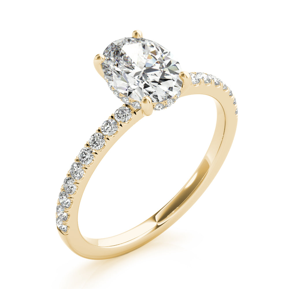 Graceful Single Row Center Oval Diamond Engagement Ring in 10K/14K gold and platinum with certified lab-grown or natural diamonds