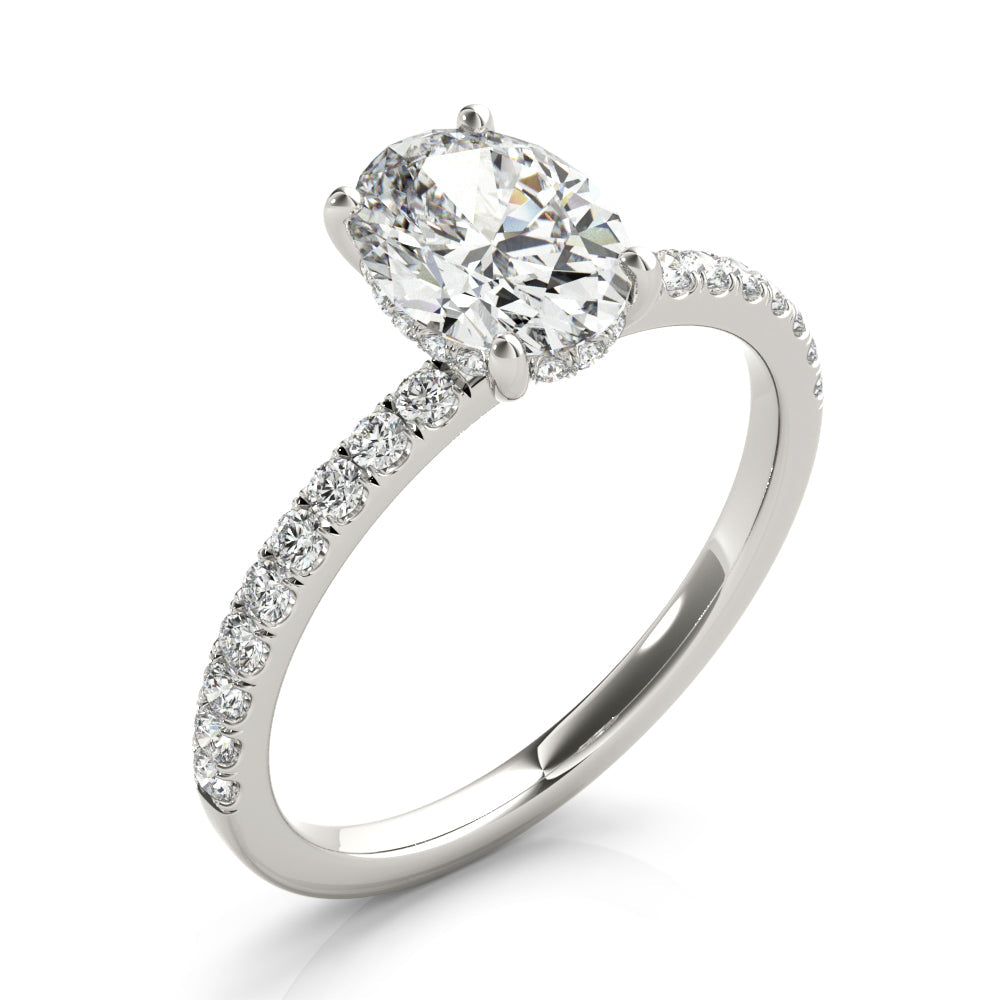 Graceful Single Row Center Oval Diamond Engagement Ring in 10K/14K gold and platinum with certified lab-grown or natural diamonds