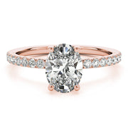 Graceful Single Row Center Oval Diamond Engagement Ring in 10K/14K gold and platinum with certified lab-grown or natural diamonds