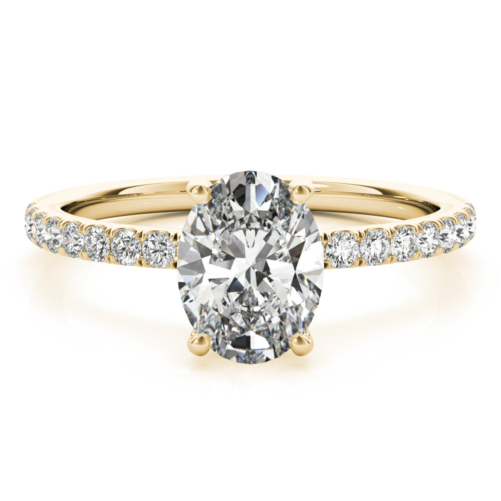 Graceful Single Row Center Oval Diamond Engagement Ring in 10K/14K gold and platinum with certified lab-grown or natural diamonds