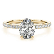 Graceful Single Row Center Oval Diamond Engagement Ring in 10K/14K gold and platinum with certified lab-grown or natural diamonds