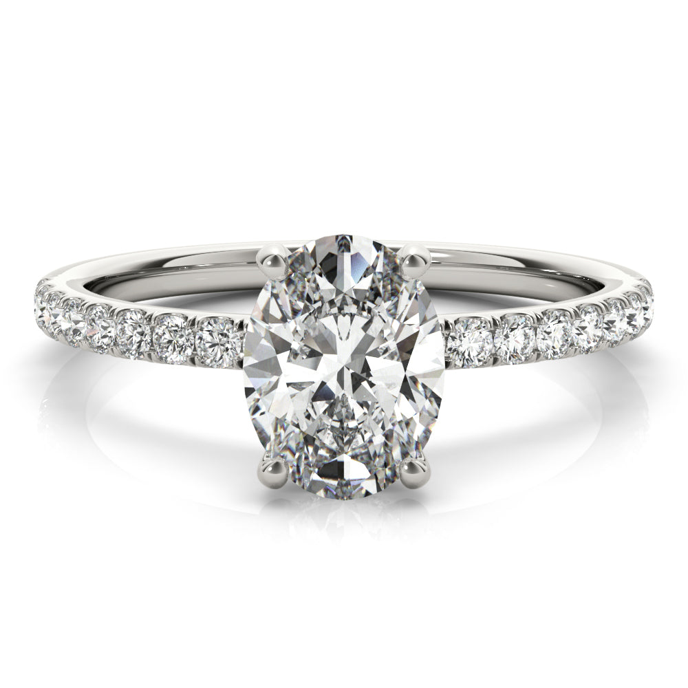 Graceful Single Row Center Oval Diamond Engagement Ring in 10K/14K gold and platinum with certified lab-grown or natural diamonds