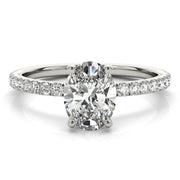 Graceful Single Row Center Oval Diamond Engagement Ring in 10K/14K gold and platinum with certified lab-grown or natural diamonds