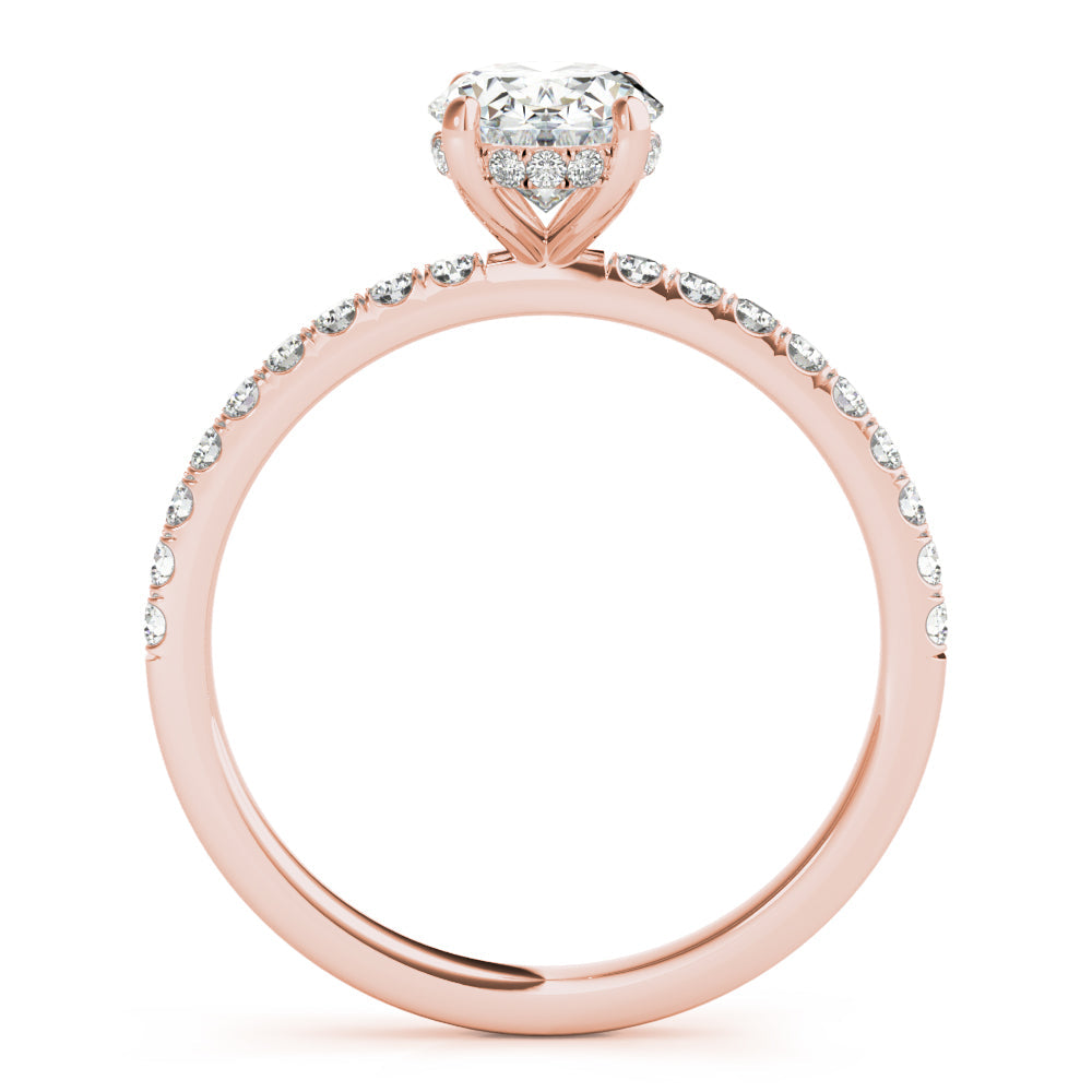 Graceful Single Row Center Oval Diamond Engagement Ring in 10K/14K gold and platinum with certified lab-grown or natural diamonds
