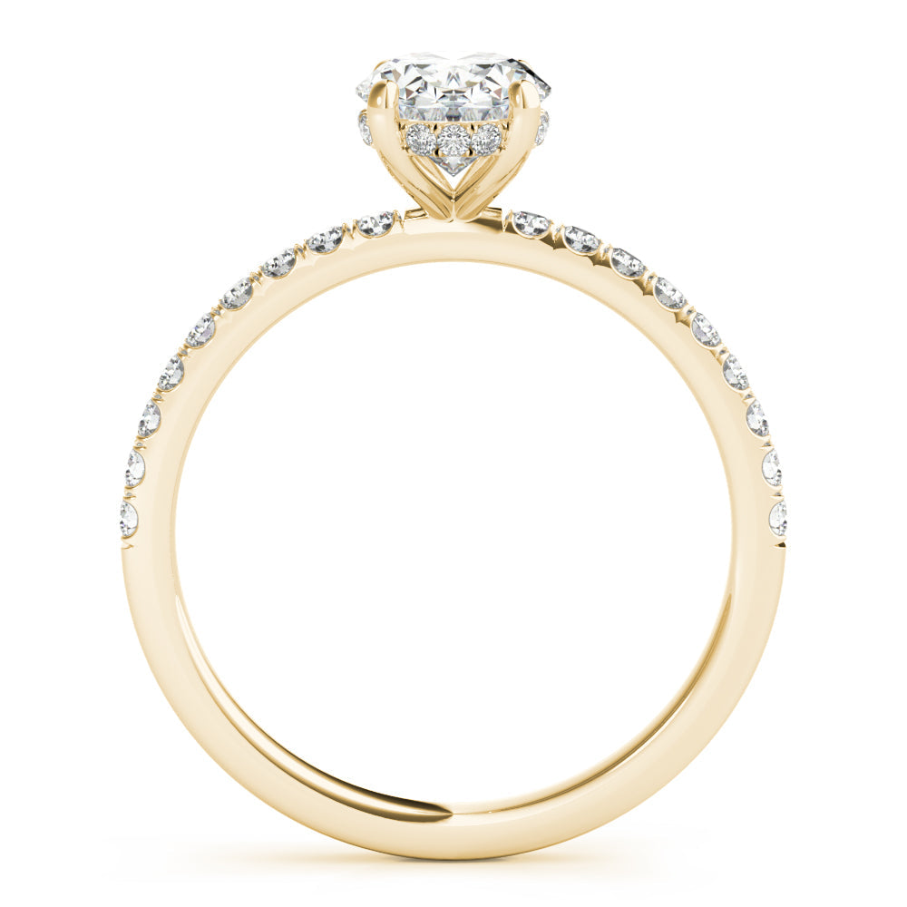 Graceful Single Row Center Oval Diamond Engagement Ring in 10K/14K gold and platinum with certified lab-grown or natural diamonds