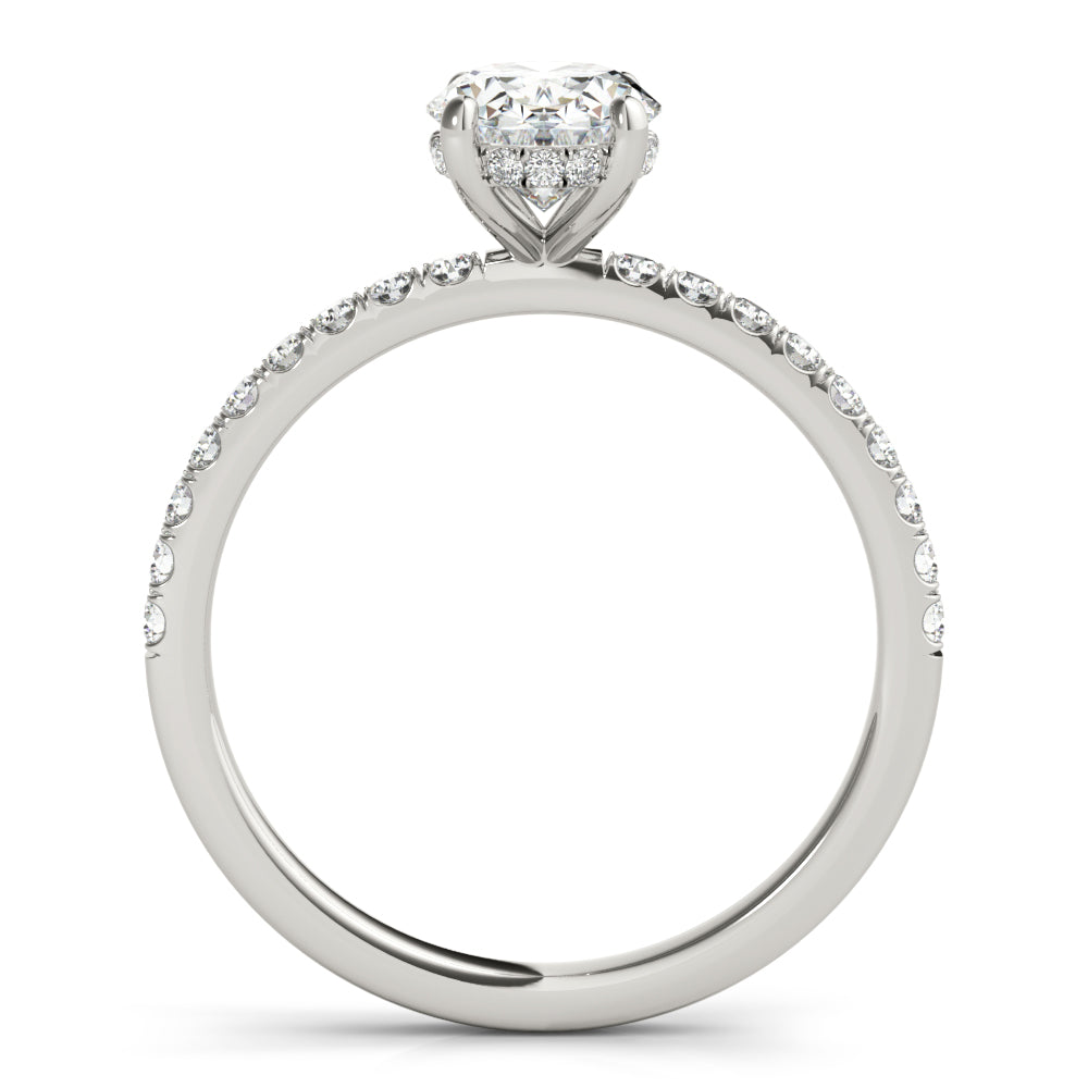 Graceful Single Row Center Oval Diamond Engagement Ring in 10K/14K gold and platinum with certified lab-grown or natural diamonds