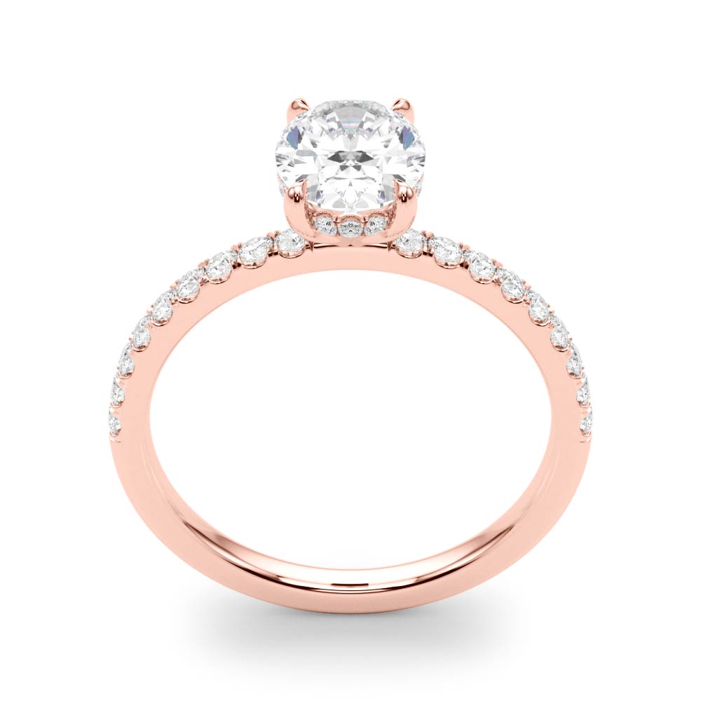 Graceful Single Row Center Oval Diamond Engagement Ring in 10K/14K gold and platinum with certified lab-grown or natural diamonds
