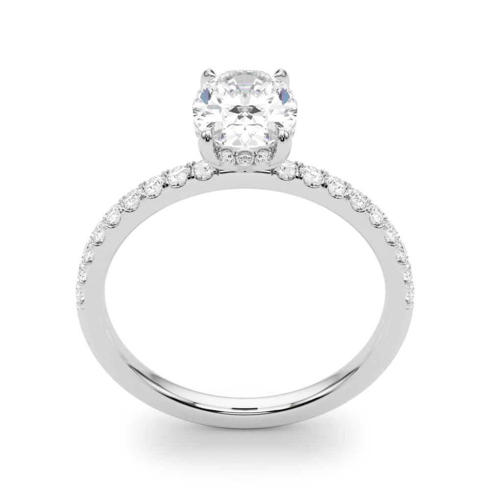 Graceful Single Row Center Oval Diamond Engagement Ring in 10K/14K gold and platinum with certified lab-grown or natural diamonds
