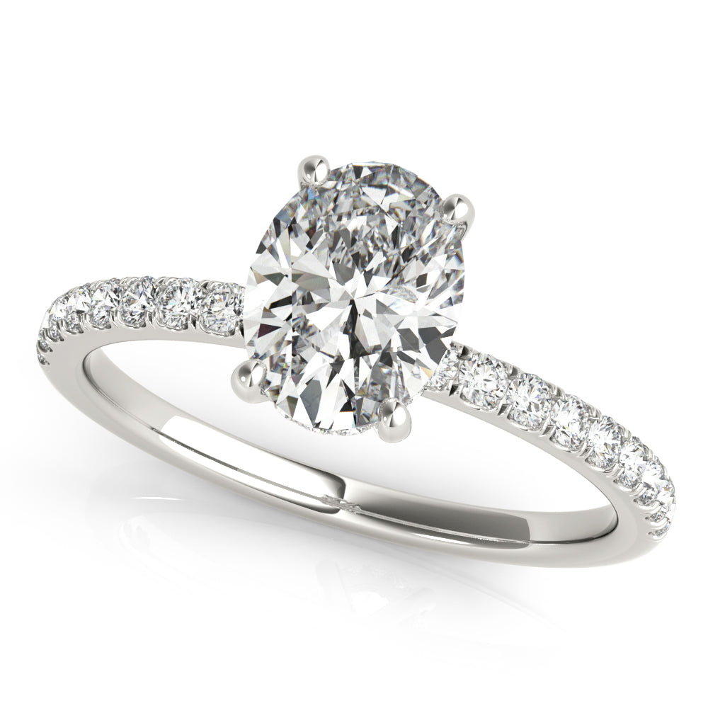 Graceful Single Row Center Oval Diamond Engagement Ring in 10K/14K gold and platinum with certified lab-grown or natural diamonds