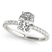 Graceful Single Row Center Oval Diamond Engagement Ring in 10K/14K gold and platinum with certified lab-grown or natural diamonds