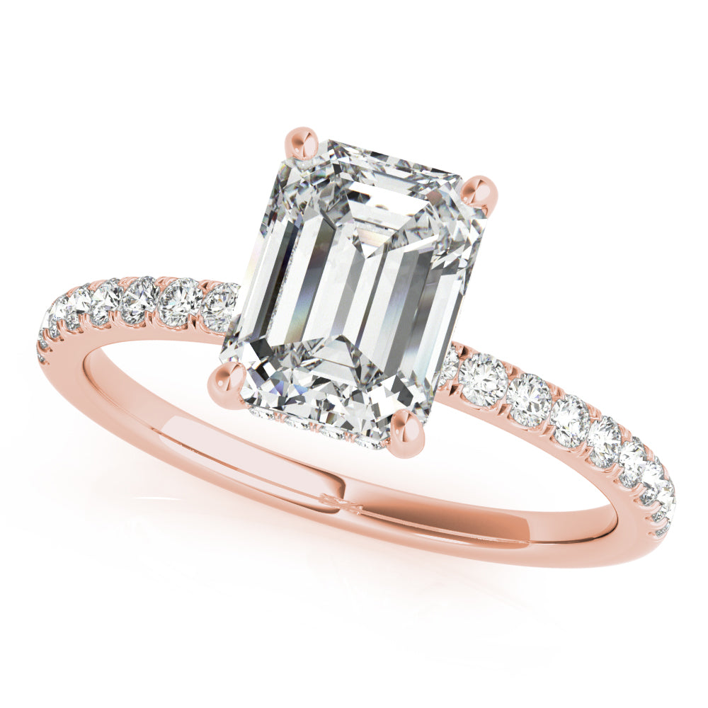 Celestial Single Row Cut Center Emerald Diamond Engagement Ring in 10K/14K gold and platinum with certified lab-grown or natural diamonds