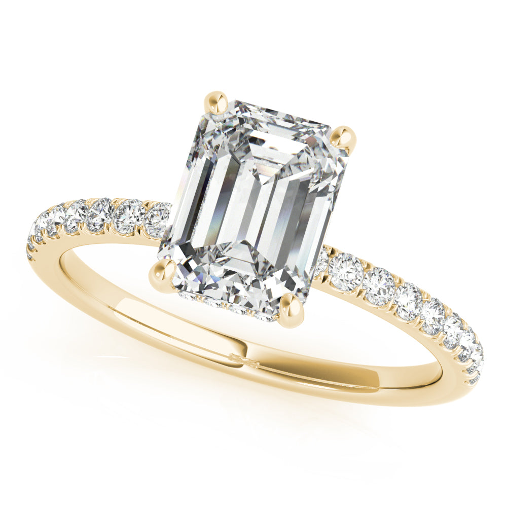 Celestial Single Row Cut Center Emerald Diamond Engagement Ring in 10K/14K gold and platinum with certified lab-grown or natural diamonds