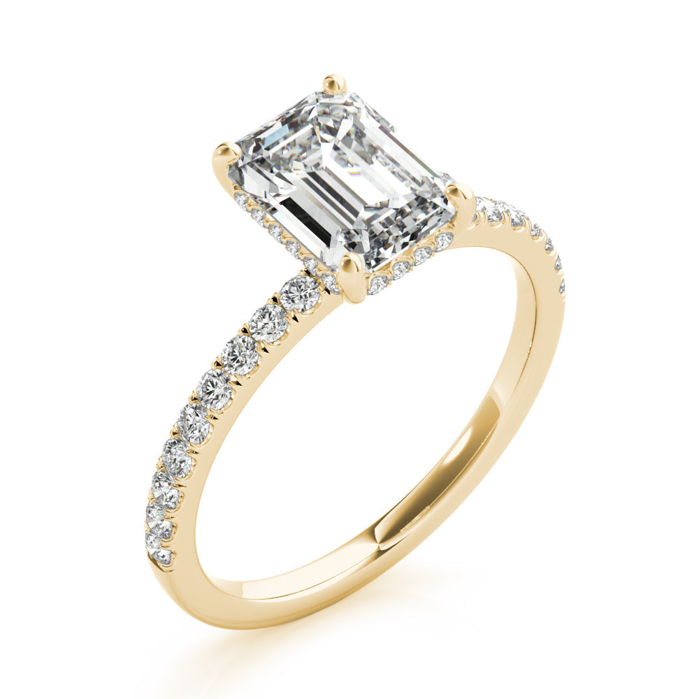 Celestial Single Row Cut Center Emerald Diamond Engagement Ring in 10K/14K gold and platinum with certified lab-grown or natural diamonds