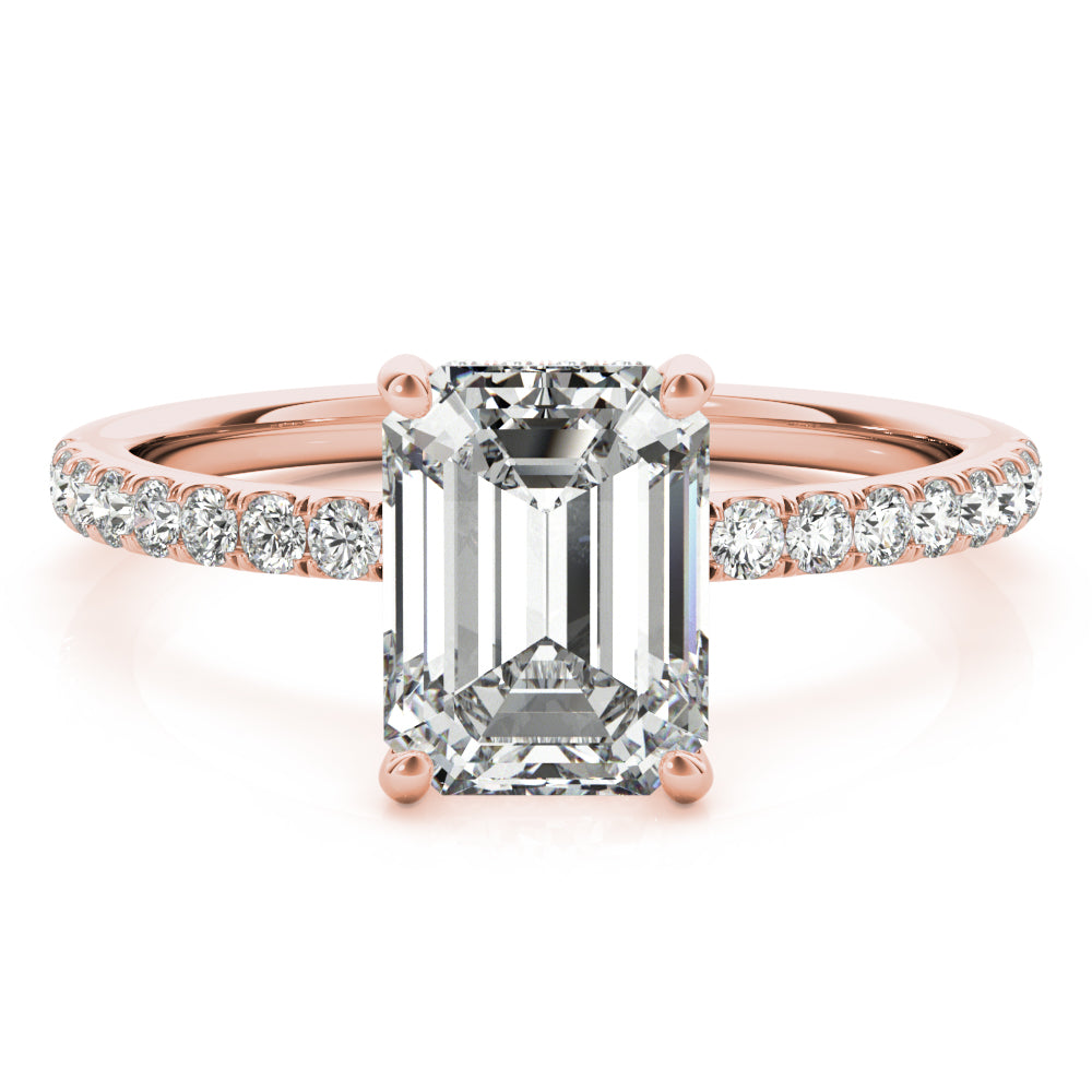 Celestial Single Row Cut Center Emerald Diamond Engagement Ring in 10K/14K gold and platinum with certified lab-grown or natural diamonds