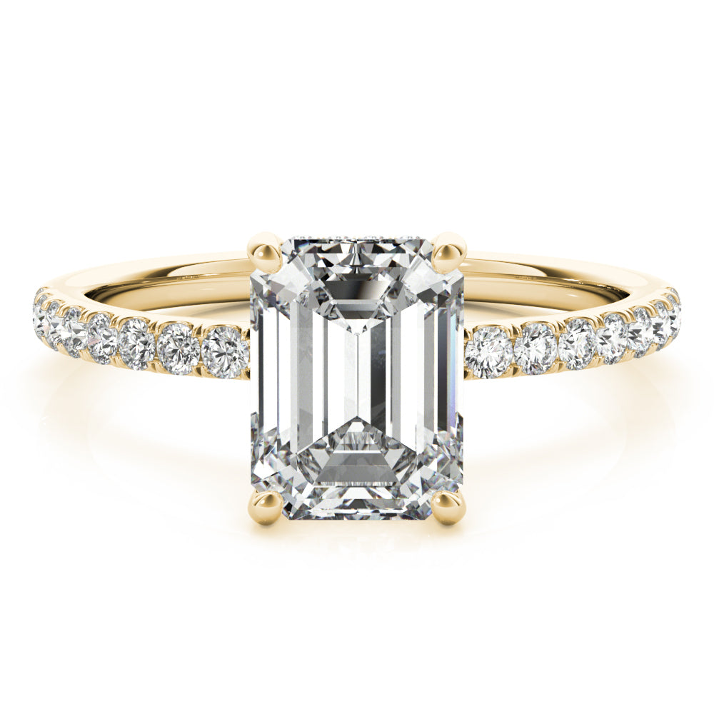 Celestial Single Row Cut Center Emerald Diamond Engagement Ring in 10K/14K gold and platinum with certified lab-grown or natural diamonds