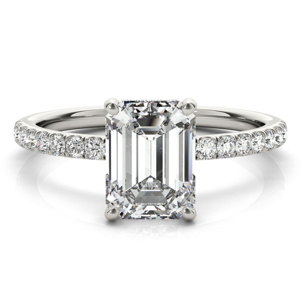 Celestial Single Row Cut Center Emerald Diamond Engagement Ring in 10K/14K gold and platinum with certified lab-grown or natural diamonds
