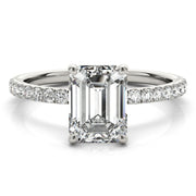 Celestial Single Row Cut Center Emerald Diamond Engagement Ring in 10K/14K gold and platinum with certified lab-grown or natural diamonds