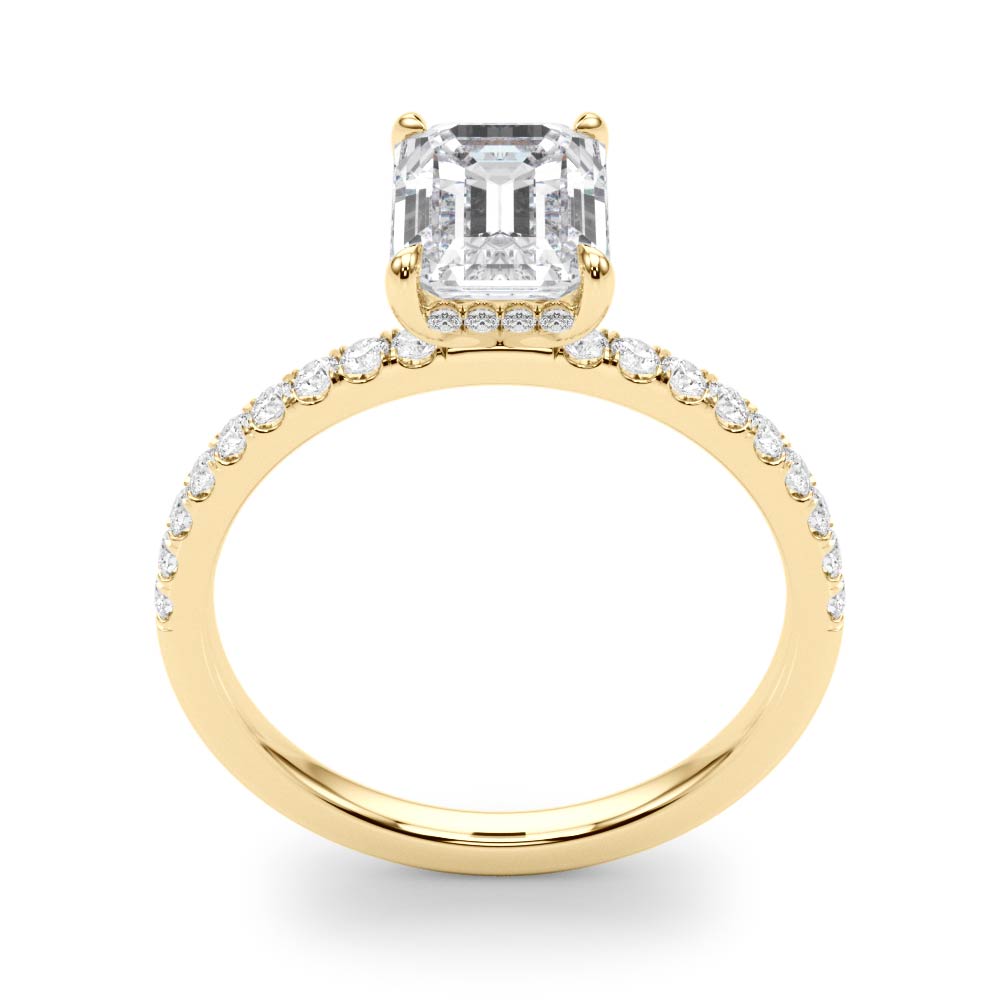 Celestial Single Row Cut Center Emerald Diamond Engagement Ring in 10K/14K gold and platinum with certified lab-grown or natural diamonds