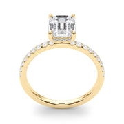 Celestial Single Row Cut Center Emerald Diamond Engagement Ring in 10K/14K gold and platinum with certified lab-grown or natural diamonds