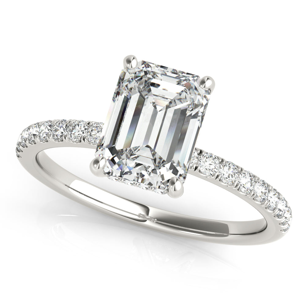Celestial Single Row Cut Center Emerald Diamond Engagement Ring in 10K/14K gold and platinum with certified lab-grown or natural diamonds