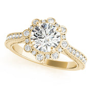 Crowned Halo Round Diamond Engagement Ring in 10K/14K gold and platinum with certified lab-grown or natural diamonds