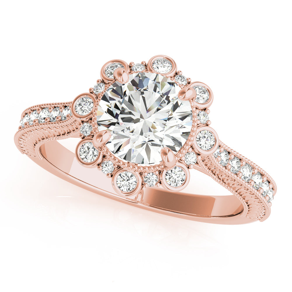Crowned Halo Round Diamond Engagement Ring in 10K/14K gold and platinum with certified lab-grown or natural diamonds