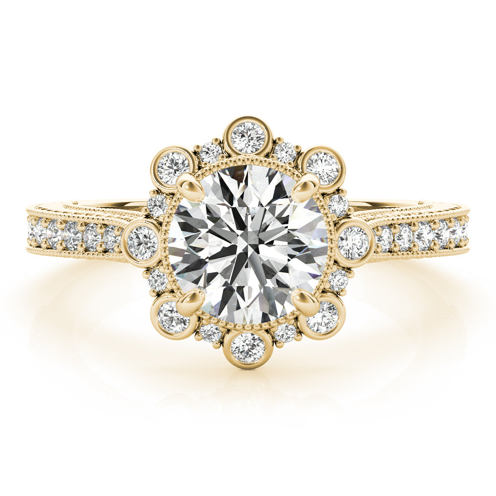 Crowned Halo Round Diamond Engagement Ring in 10K/14K gold and platinum with certified lab-grown or natural diamonds