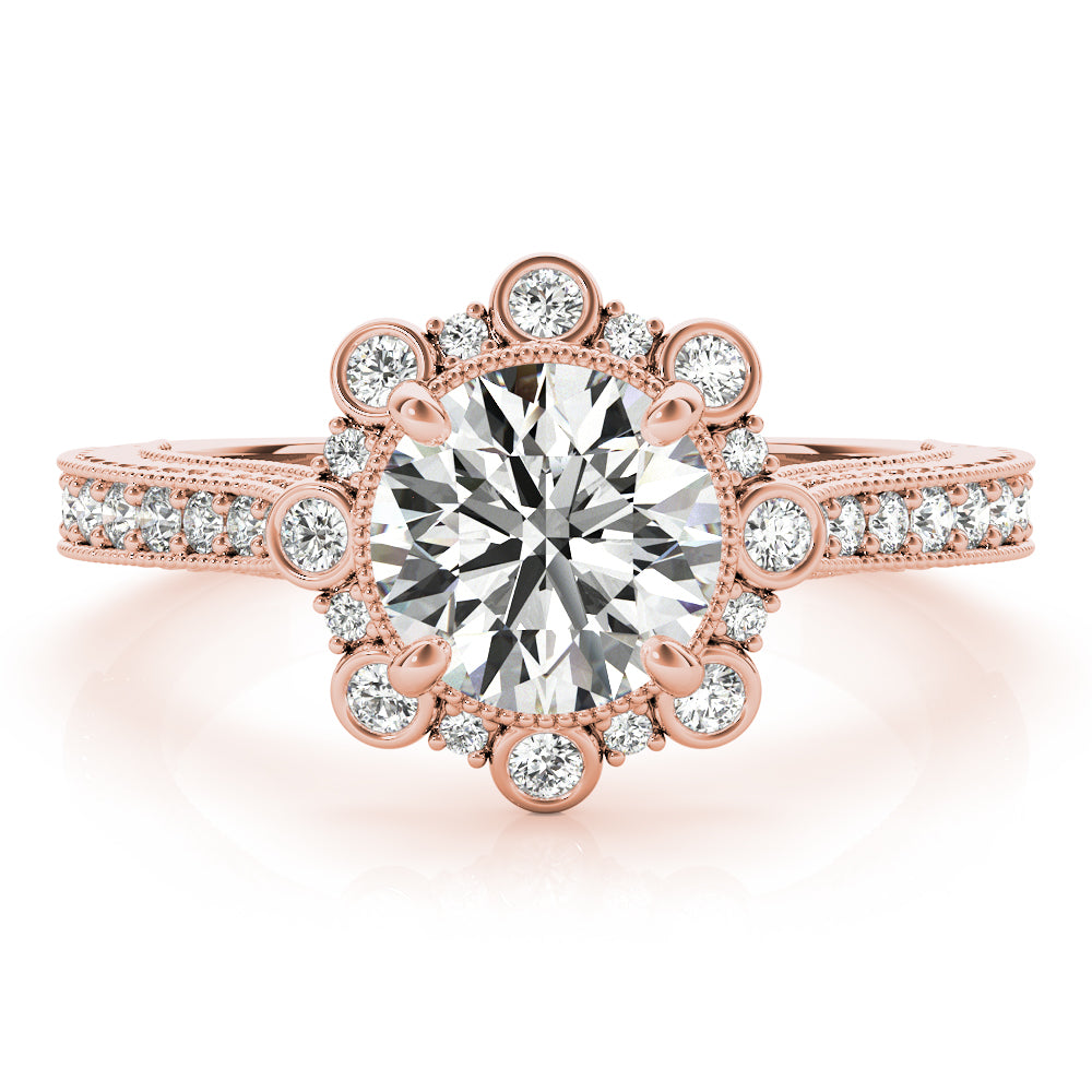Crowned Halo Round Diamond Engagement Ring in 10K/14K gold and platinum with certified lab-grown or natural diamonds
