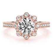 Crowned Halo Round Diamond Engagement Ring in 10K/14K gold and platinum with certified lab-grown or natural diamonds
