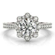 Crowned Halo Round Diamond Engagement Ring in 10K/14K gold and platinum with certified lab-grown or natural diamonds