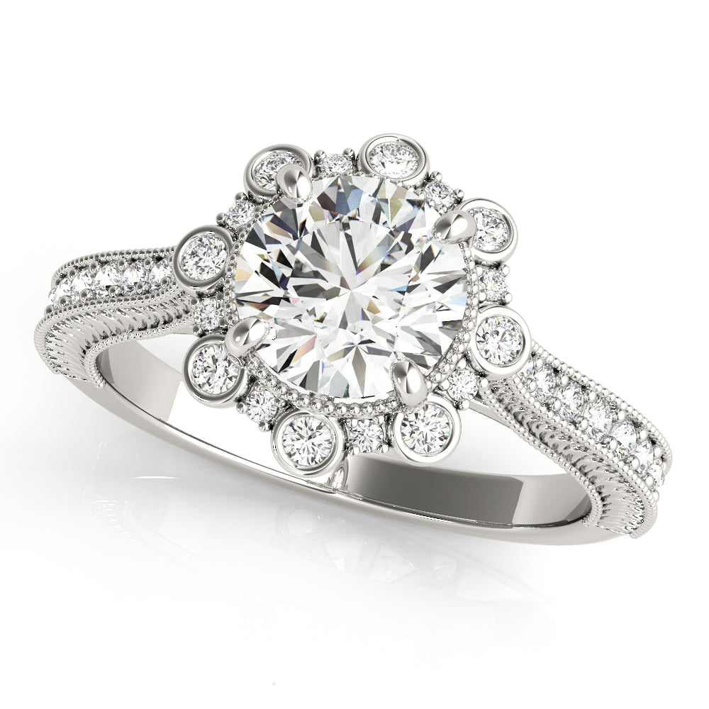Crowned Halo Round Diamond Engagement Ring in 10K/14K gold and platinum with certified lab-grown or natural diamonds