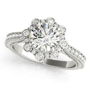 Crowned Halo Round Diamond Engagement Ring in 10K/14K gold and platinum with certified lab-grown or natural diamonds