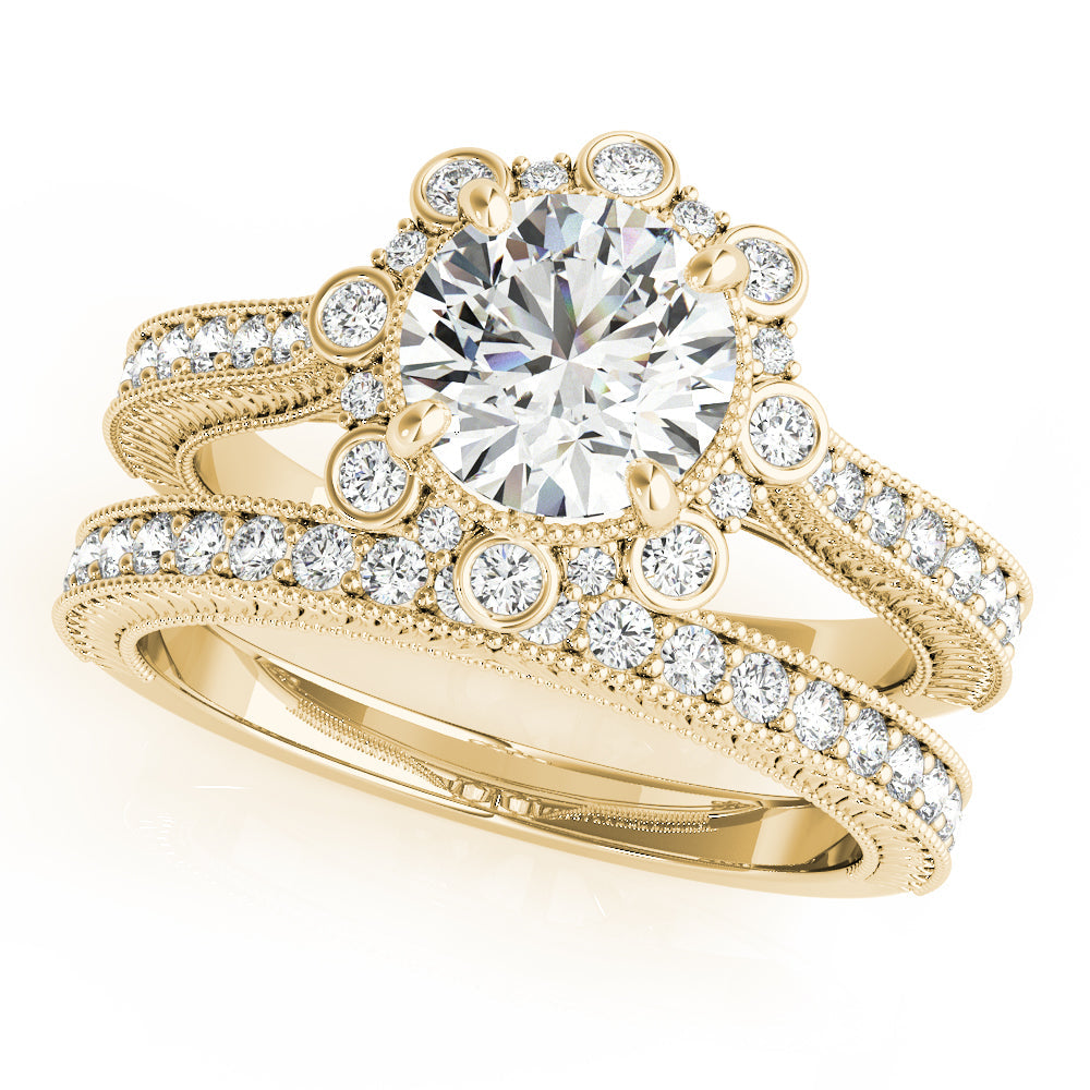 Crowned Halo Round Diamond Engagement Ring in 10K/14K gold and platinum with certified lab-grown or natural diamonds