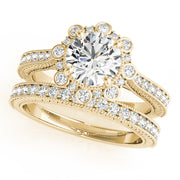 Crowned Halo Round Diamond Engagement Ring in 10K/14K gold and platinum with certified lab-grown or natural diamonds