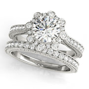 Crowned Halo Round Diamond Engagement Ring in 10K/14K gold and platinum with certified lab-grown or natural diamonds